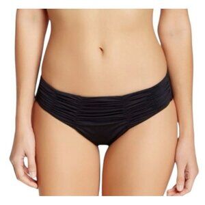 NWT Badgley Mischka Bikini Bottom SZ.4 Black Ruching Solid Low Rise Minimalist
